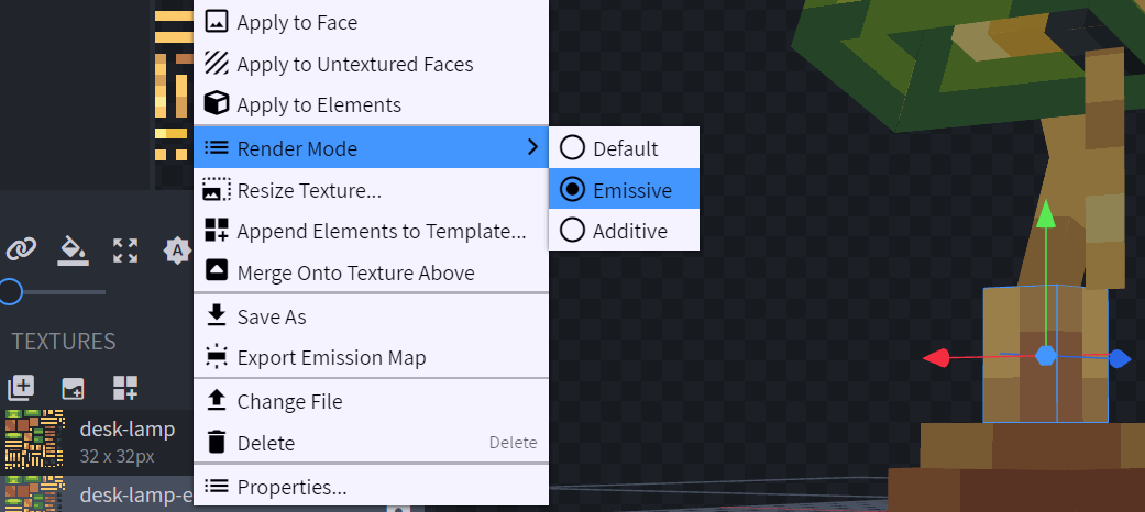 Set the render mode to emissive